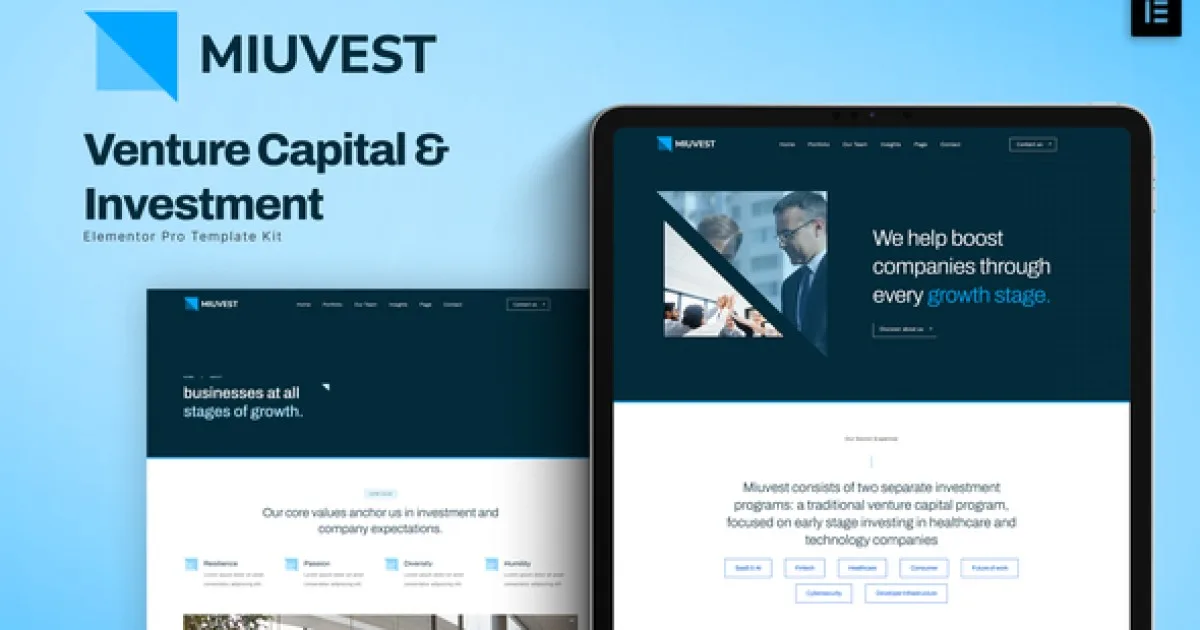 Miuvest – Venture Capital & Investment Elementor Template Kit