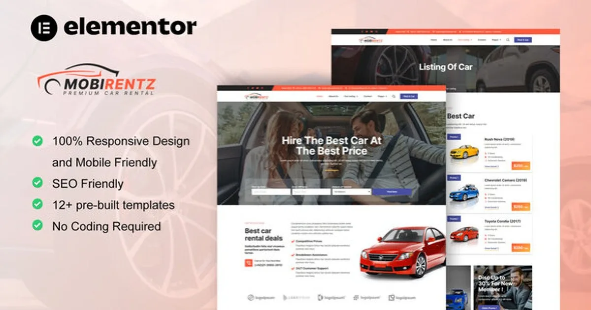 Mobirentz – Car Rental & Auto Dealer Elementor Template Kit - Official Release Preview