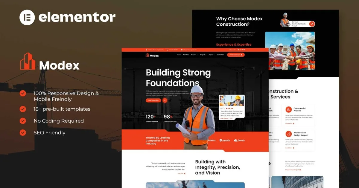 Modex – Construction & Building Services Elementor Template Kit
