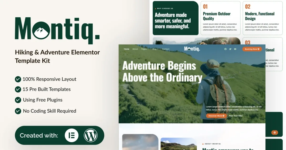 Montiq – Hiking & Adventure Elementor Template Kit