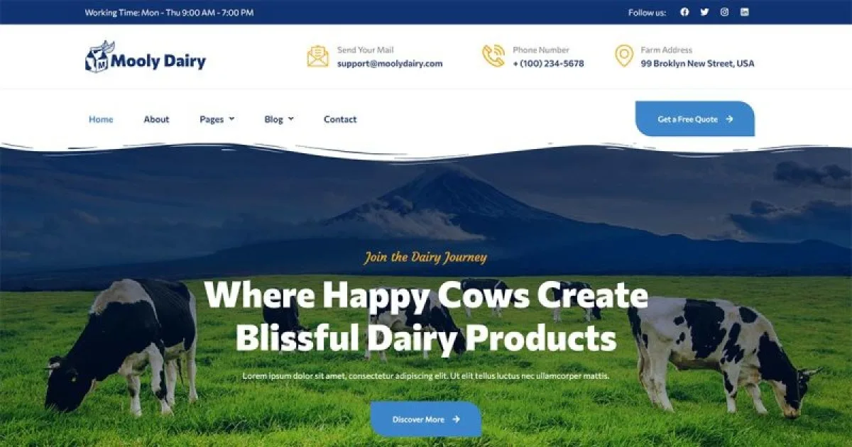 Mooly – Modern Cow Dairy Farming Elementor Template Kit