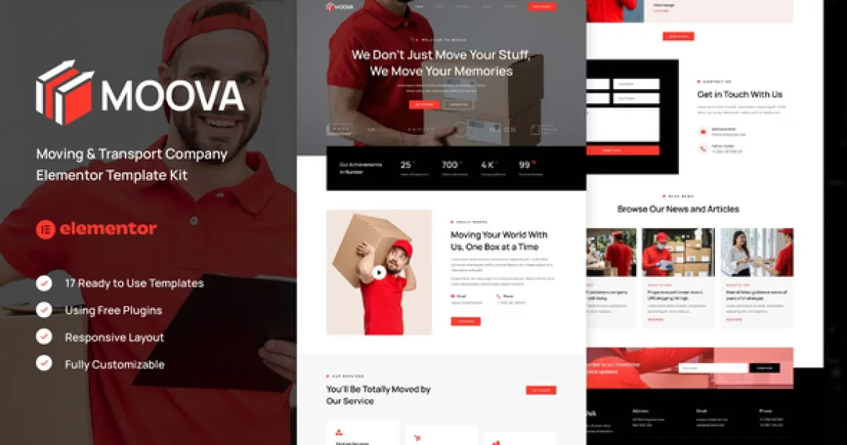 Moova – Moving & Transport Company Elementor Template Kit - Official Release Preview
