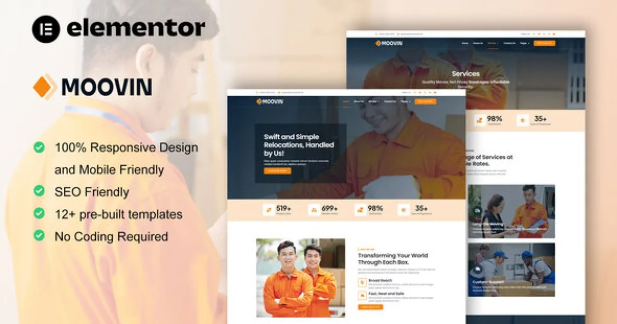 Moovin – Moving Company Elementor Pro Template Kit - Official Release Preview