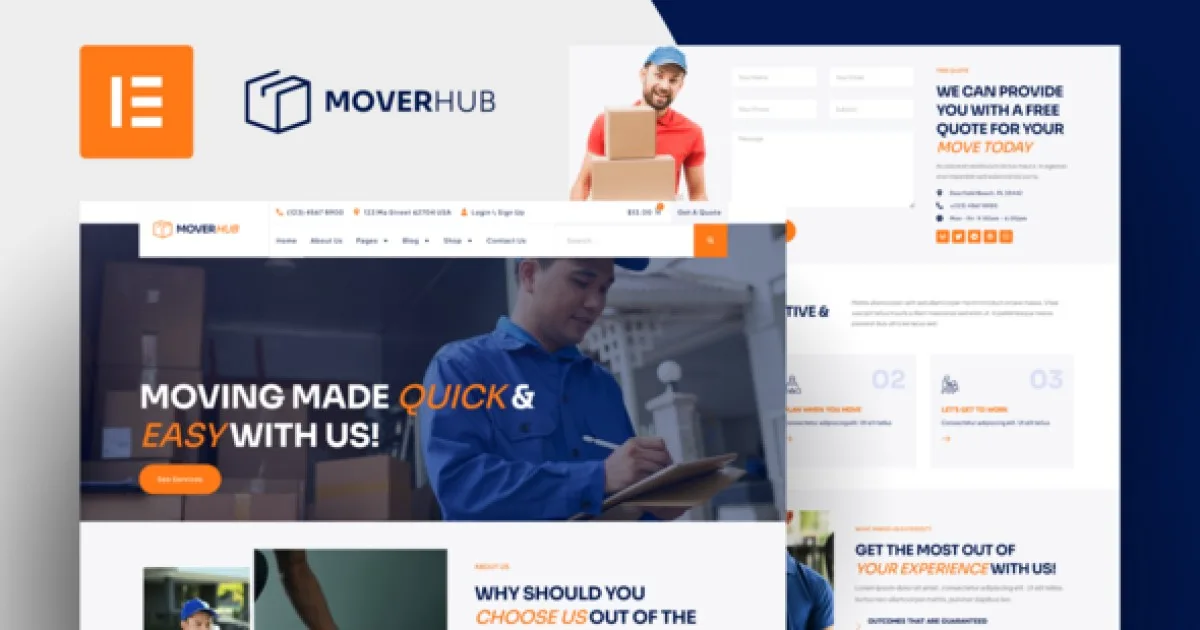 Moverhub – Moving Company Elementor Pro Template Kit