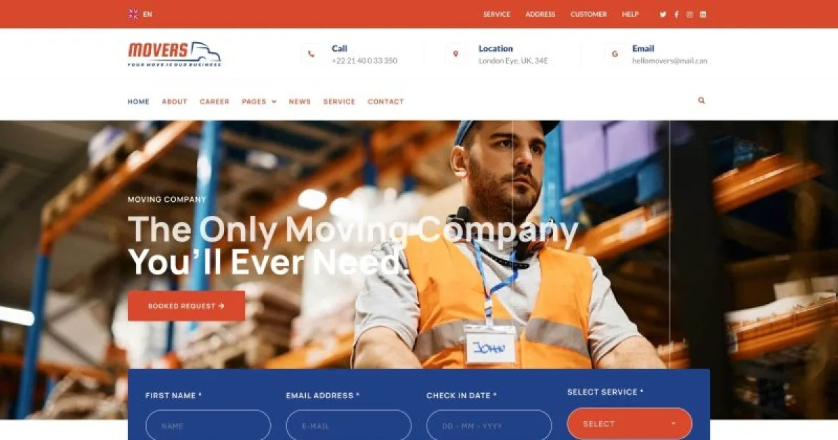 Movers – Moving Company Website Elementor Template Kit
