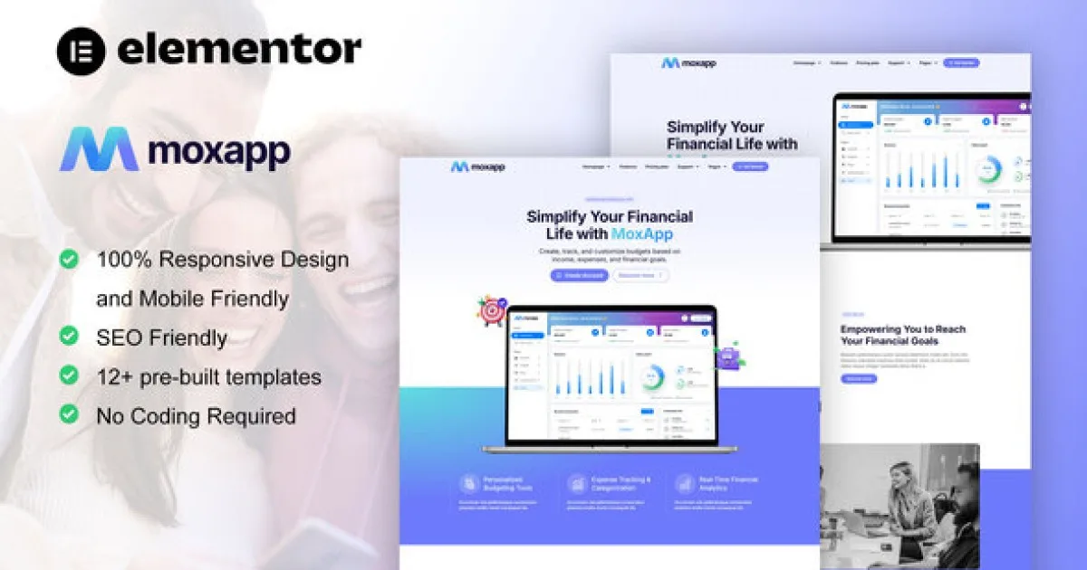 MoxApp – Mobile App & Fintech Startup Elementor Pro Template Kit