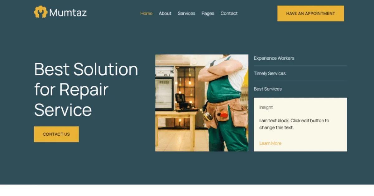 Mumtaz – Home Appliance Repair Elementor Pro Template Kit