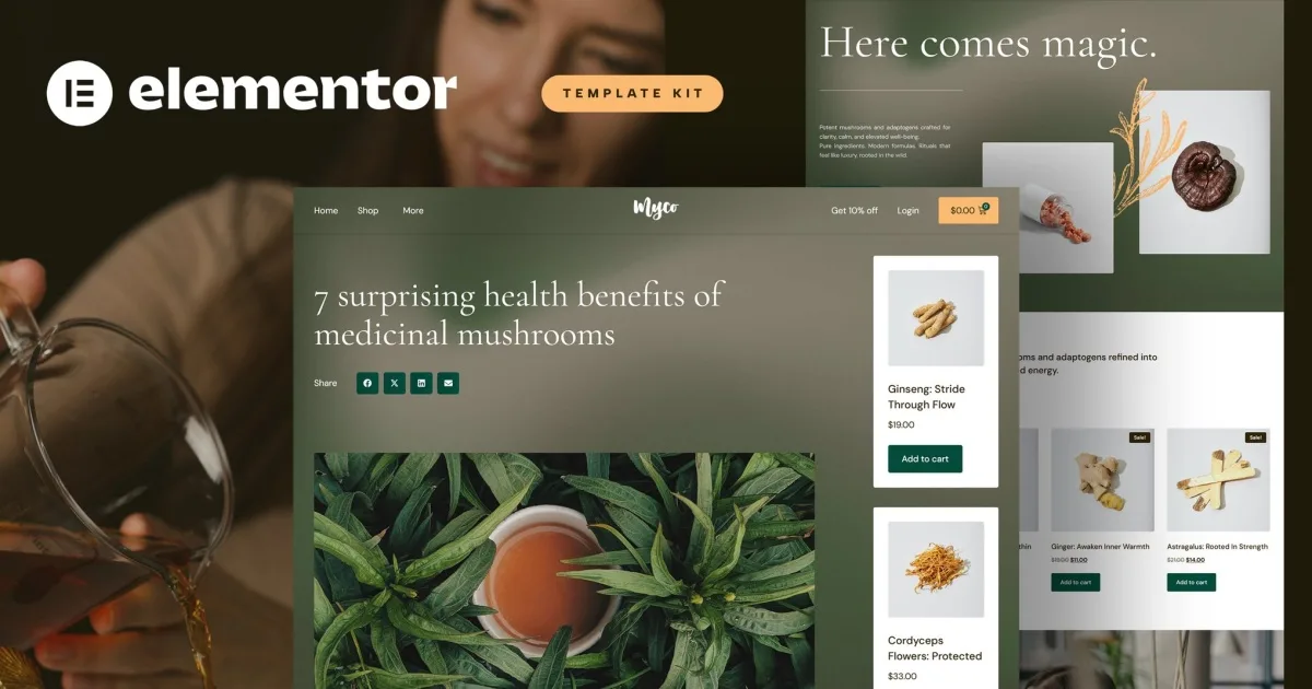 Myco – Medicinal Mushrooms & Adaptogens Shop Elementor Template Kit