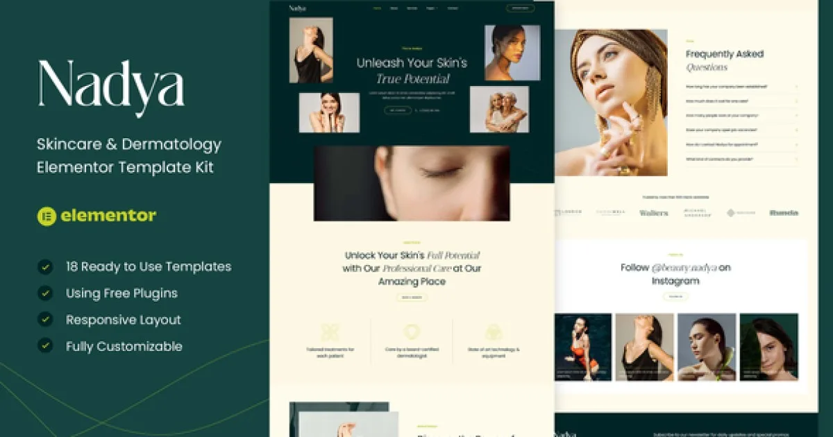Nadya – Skincare & Dermatology Elementor Template Kit - Official Release Preview
