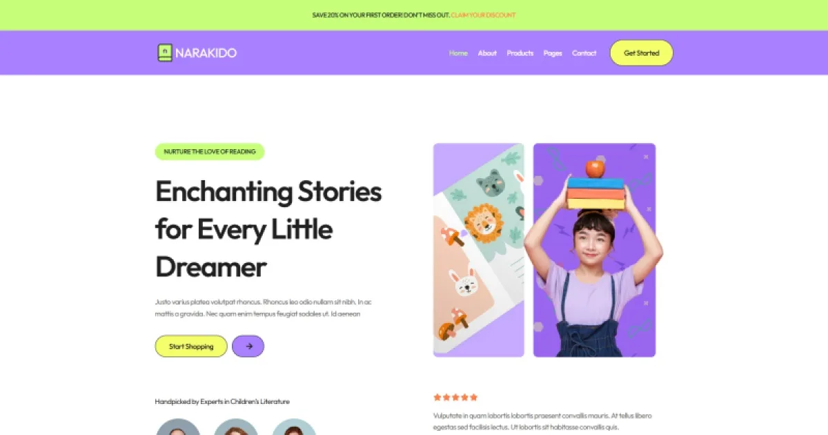Narakido – Kids Bookstore Elementor Template Kit