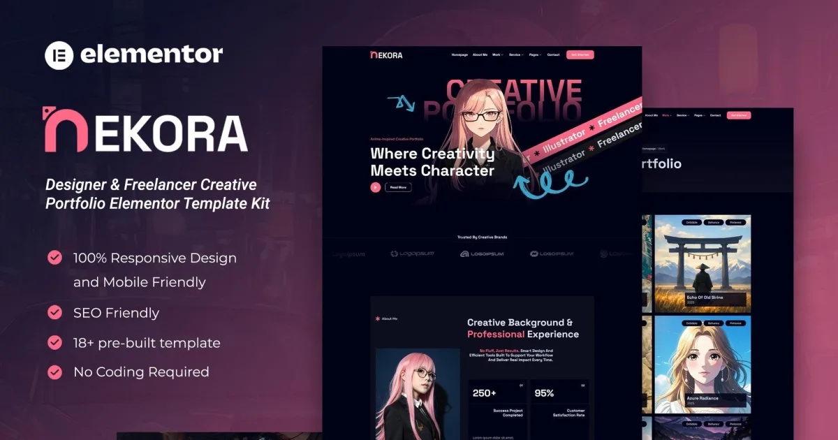 Nekora – Designer & lancer Creative Portfolio Elementor Template Kit