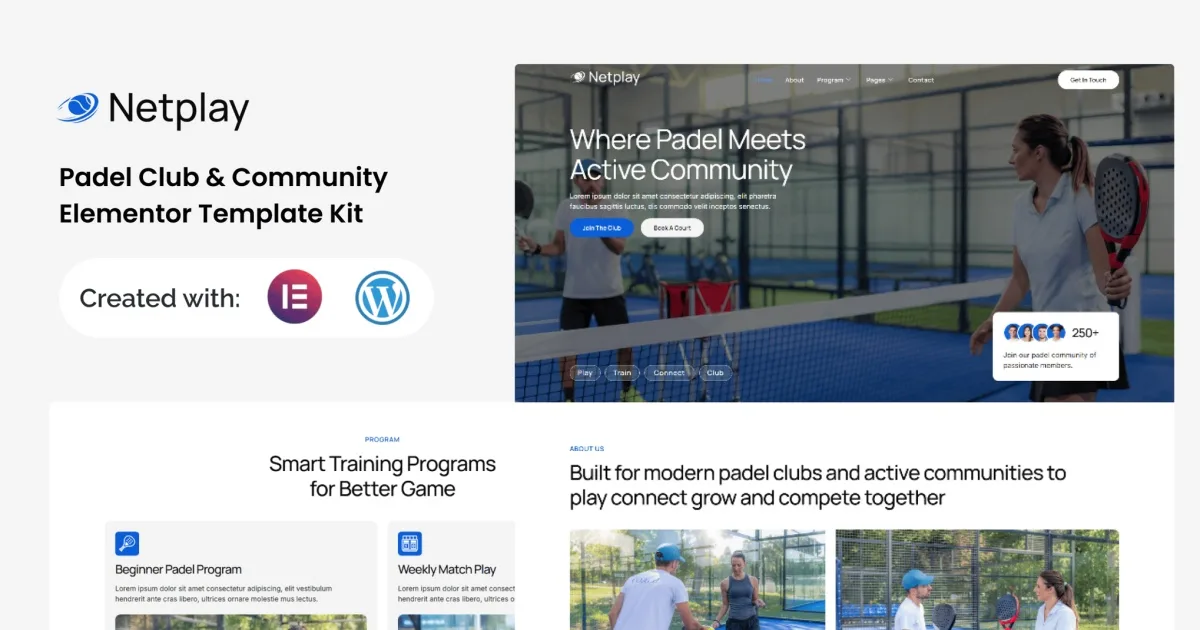 Netplay – Padel Club & Community Elementor Template Kit