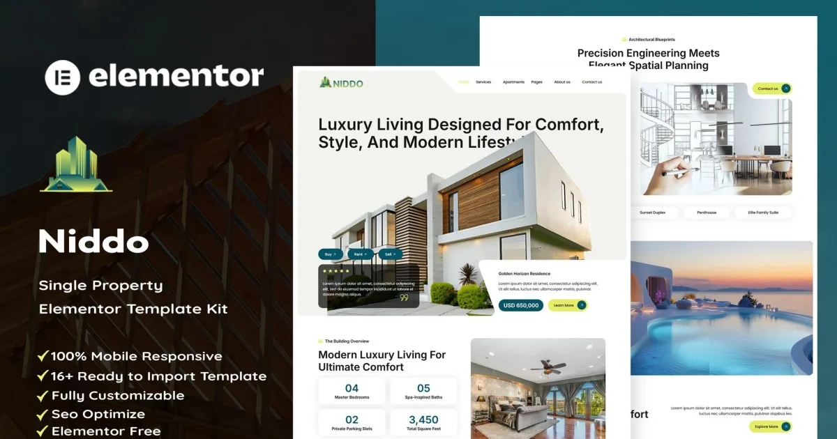 Niddo – Single Property Elementor Template Kit