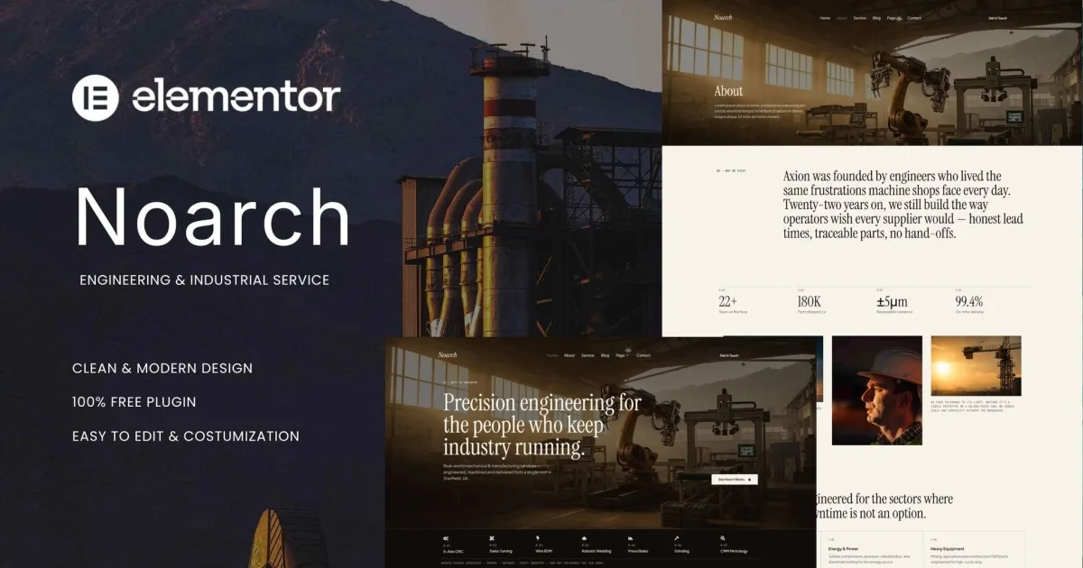 Noarch – Engineering & Industrial Service Elementor Template Kit
