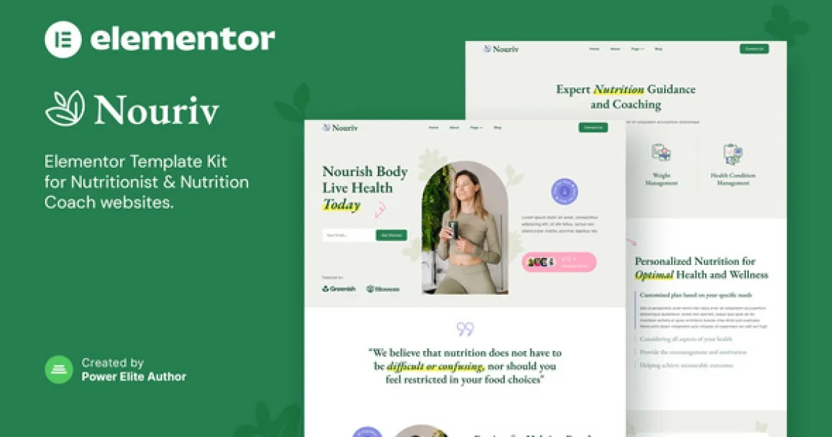 Nouriv – Nutrition Coach & Nutritionist Elementor Template Kit - Official Release Preview