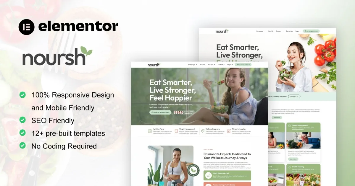 Noursh – Healthy Food & Nutrition Elementor Pro Template Kit