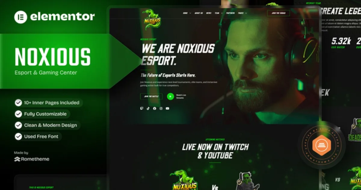 Noxious – Esport & Gaming Elementor Template kit