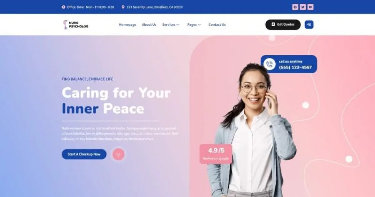Nuro – Mental Health Therapy Elementor Template Kit