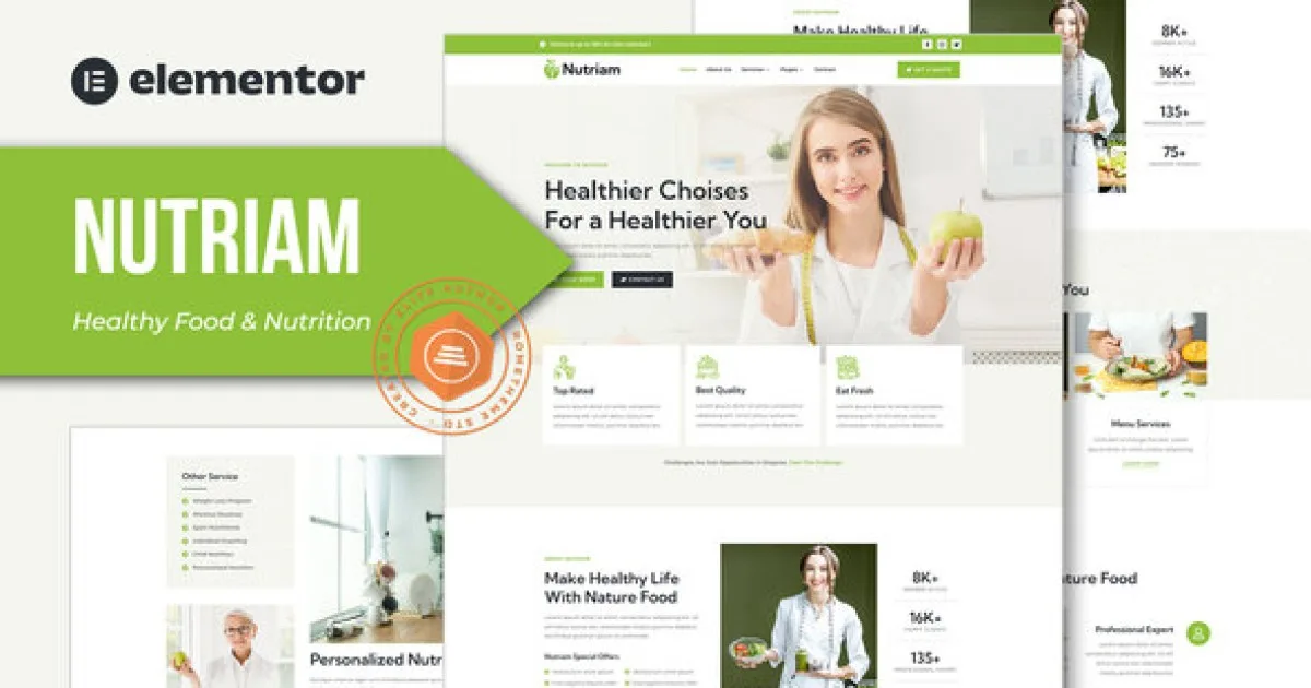Nutriam – Healthy Food & Nutrition Service Elementor Template Kit - Official Release Preview
