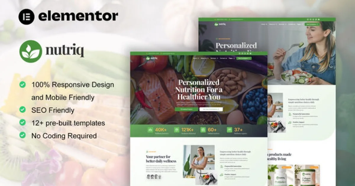 Nutriq – Healthy Food & Nutrition Elementor Template Kit