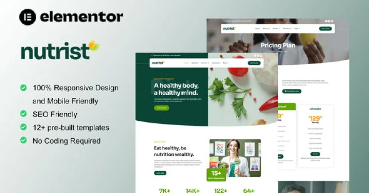 Nutrist – Healthy Food & Nutrition Service Elementor Template Kit