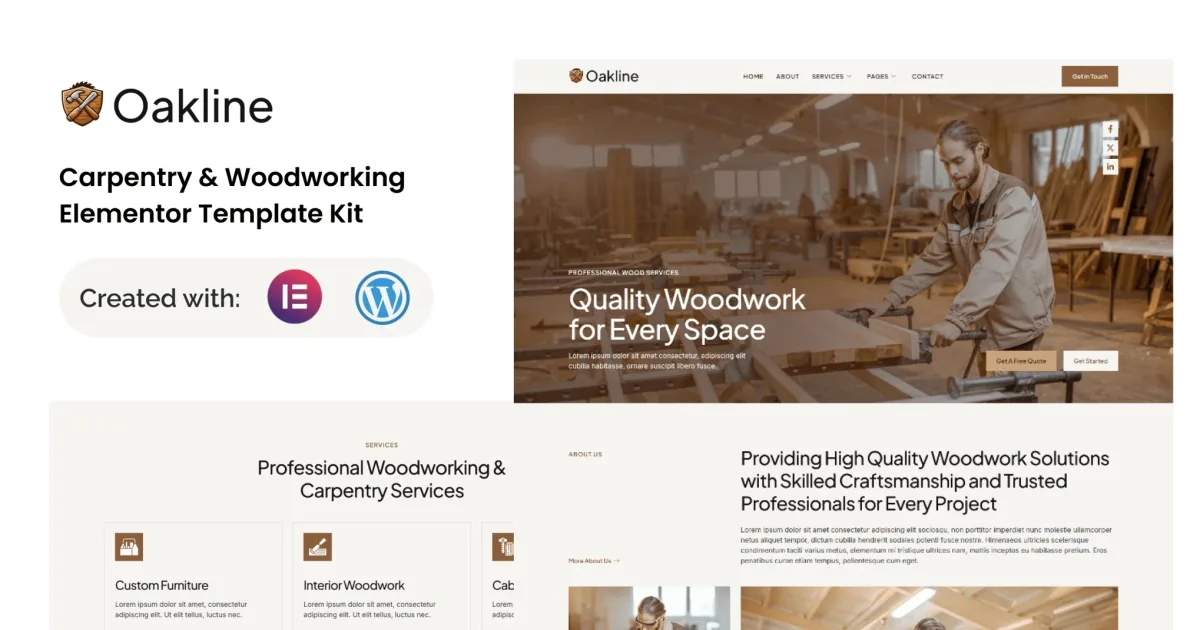 Oakline – Carpentry & Woodworking Elementor Template Kit
