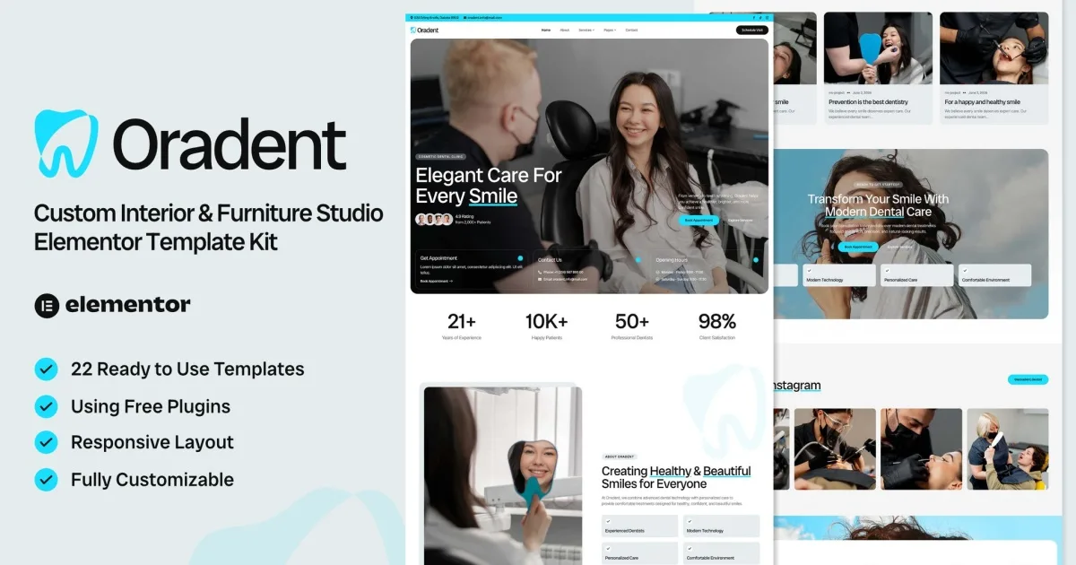 Oradent – Cosmetic Dental Clinic Elementor Template Kit