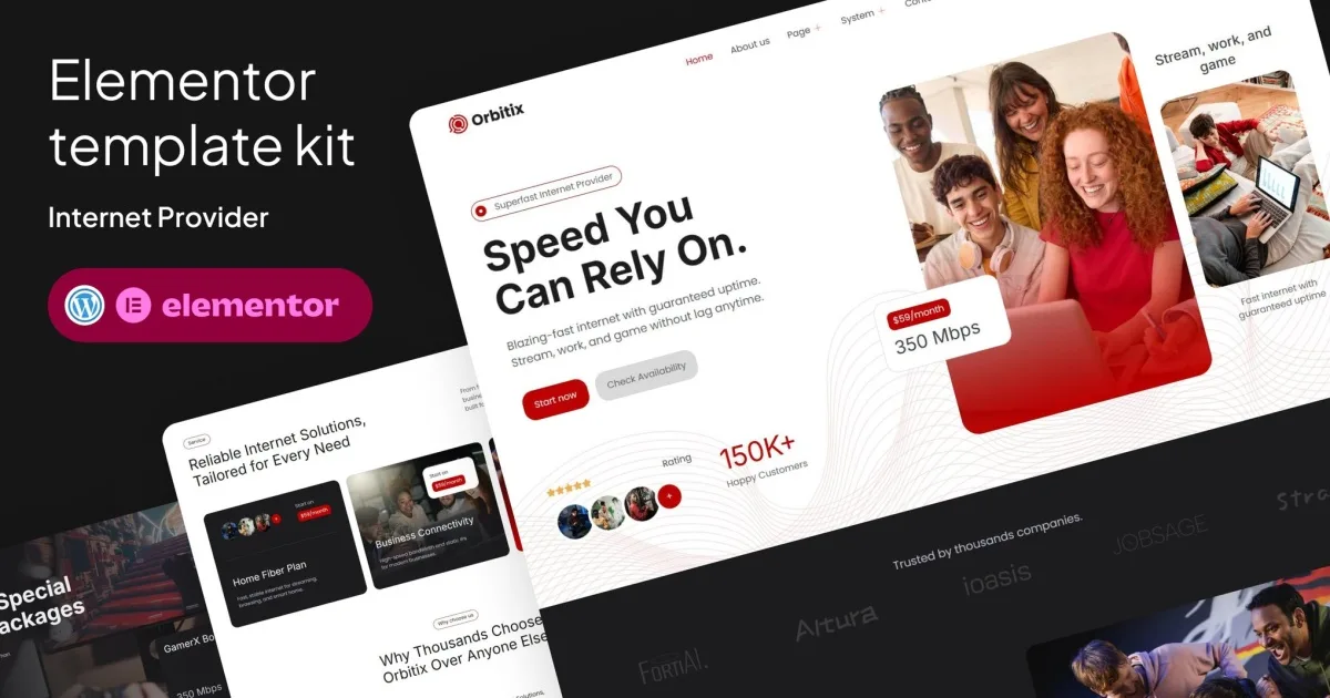 Orbitix – Broadband & Internet Provider Elementor Template Kit