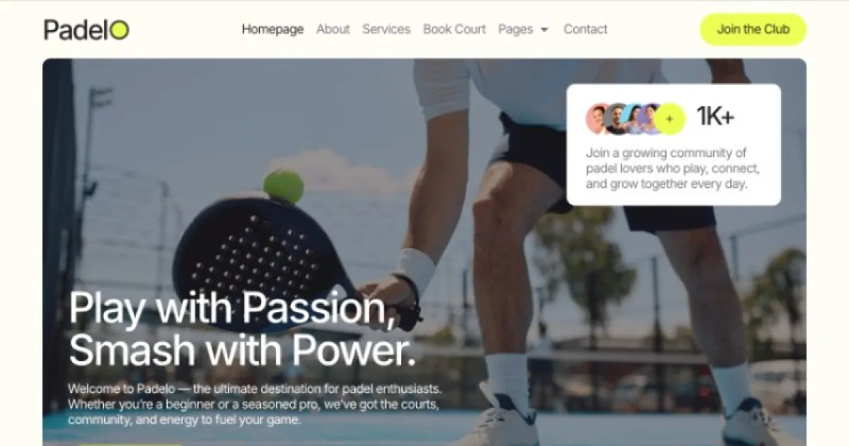 Padelo – Padel Club & Court Booking Elementor Pro Template Kit