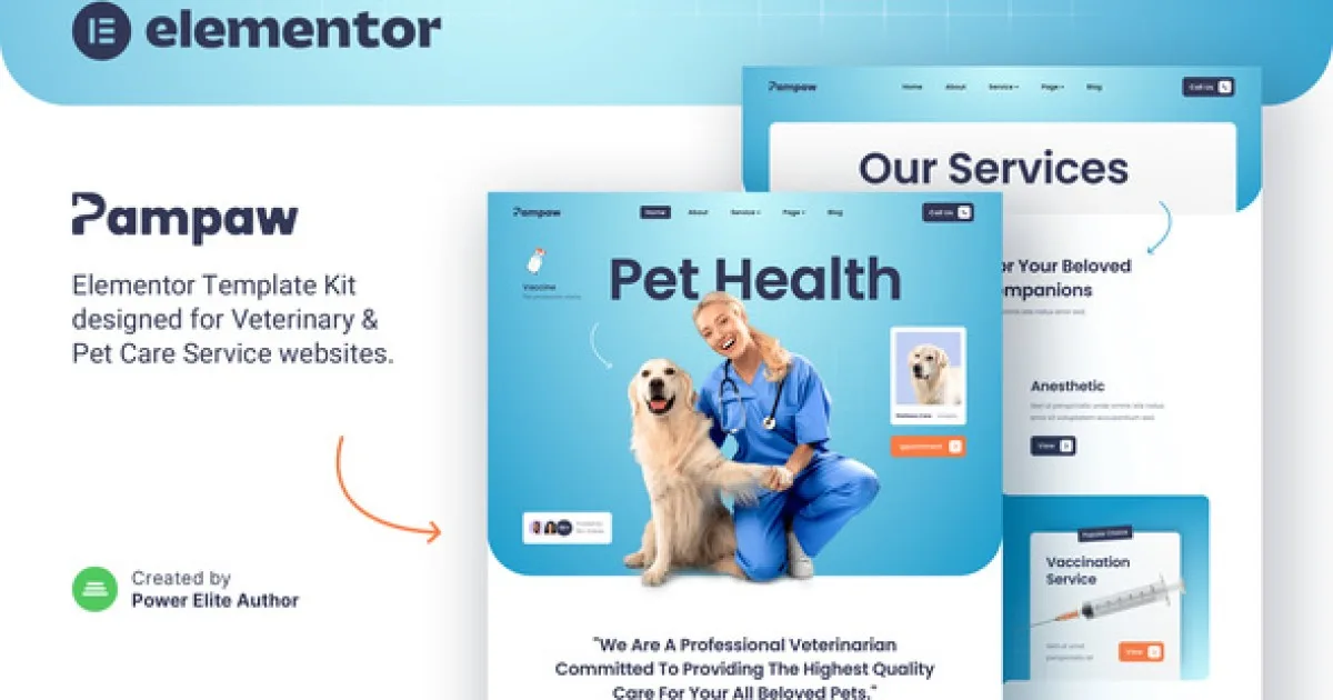 Pampaw – Veterinary & Pet Care Services Elementor Template Kit