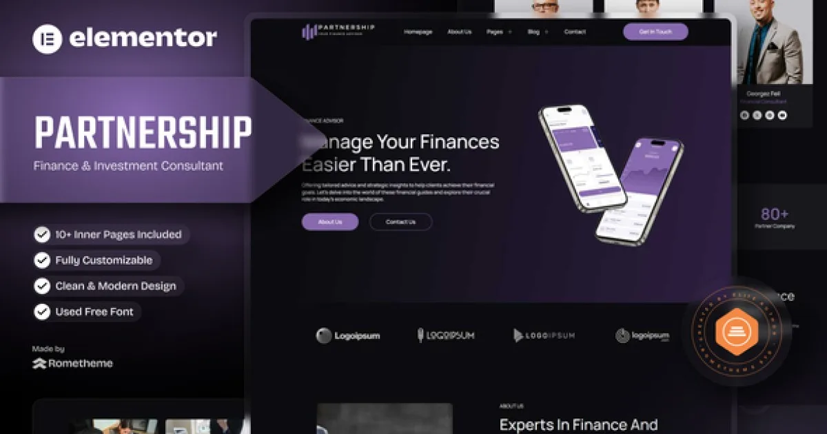 Partnership – Finance & Investment Consultant Elementor Template Kit