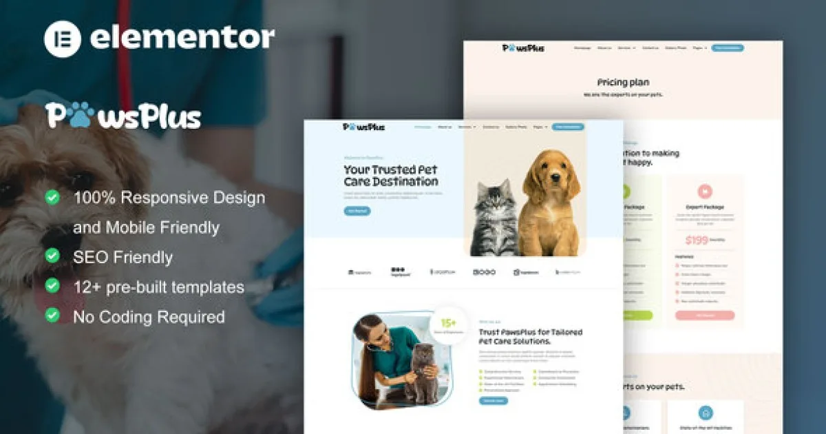 PawsPlus – Pet Care & Veterinary Elementor Template Kit - Official Release Preview