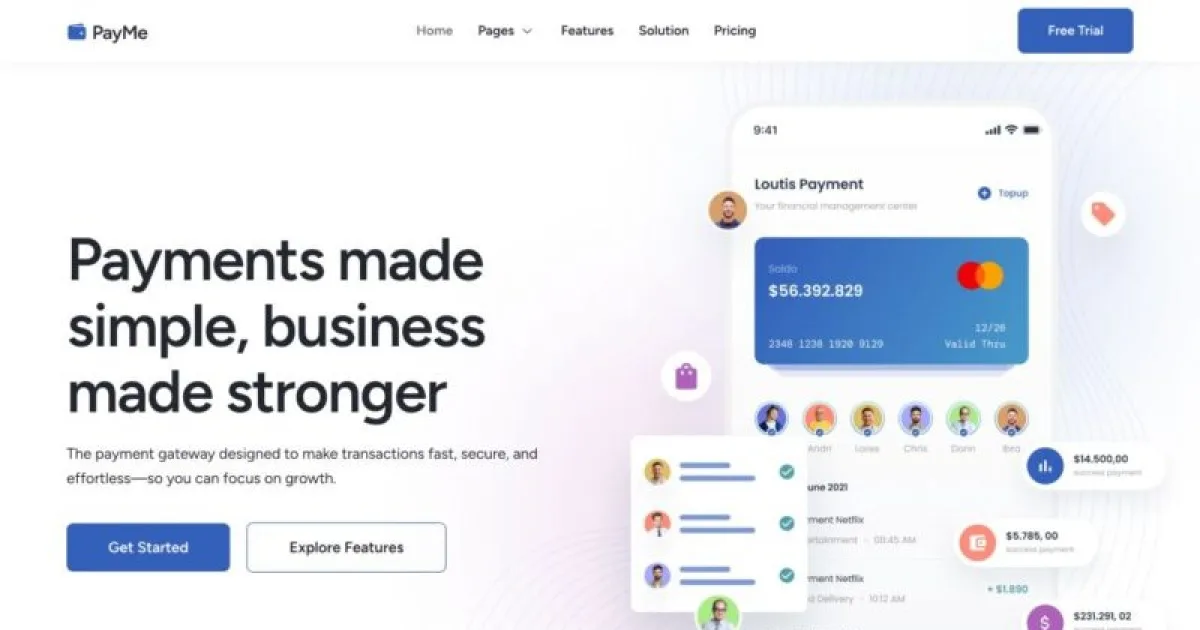 PayMe – Payment Gateway Mobile App Elementor Template Kit