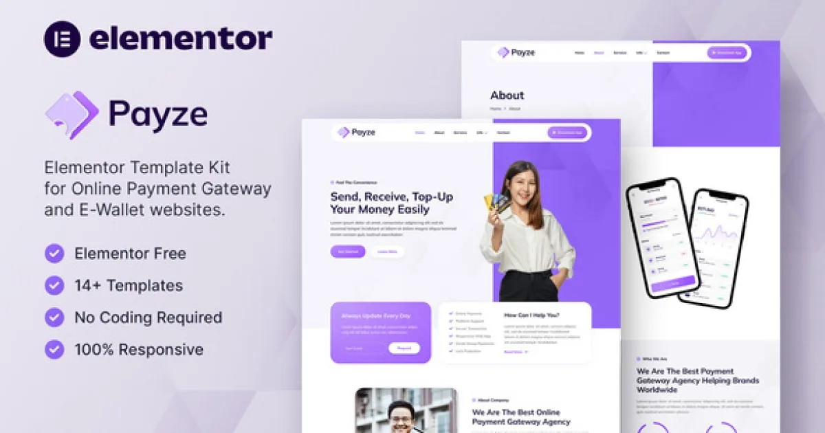 Payze – Online Payment Gateway & E-Wallet Elementor Template Kit