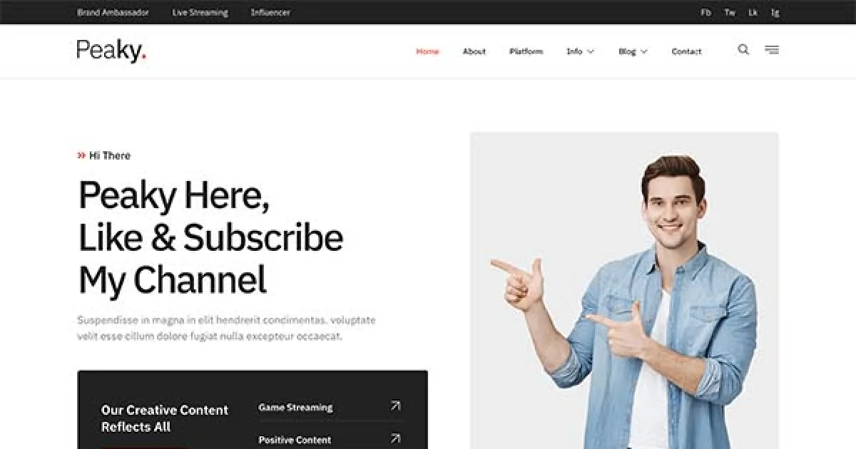 Peaky – Content Creator & Online Streamer Elementor Template Kit