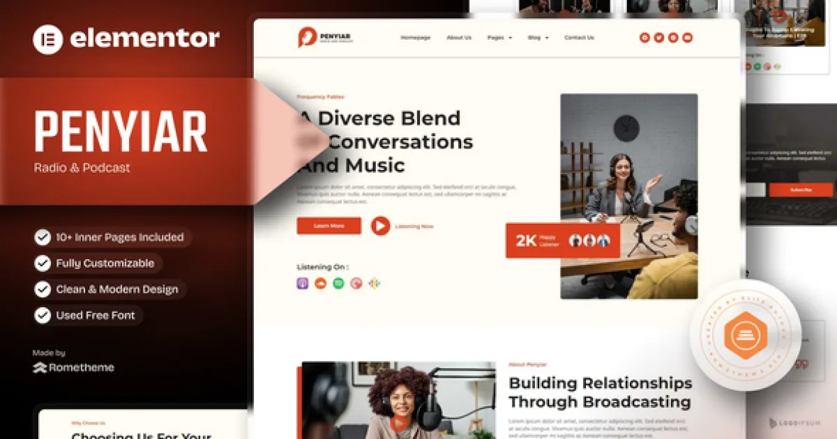 Penyiar – Radio & Podcast Elementor Template Kit - Official Release Preview