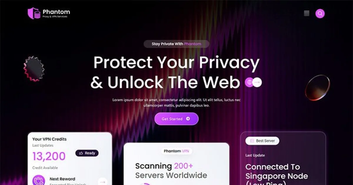 Phantom – Modern Proxy & VPN Services Elementor Template Kit
