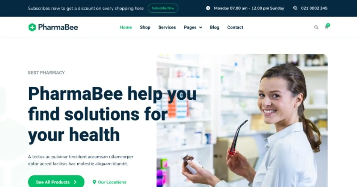 PharmaBee – Pharmacy & Drug Store Website Elementor Template Kit