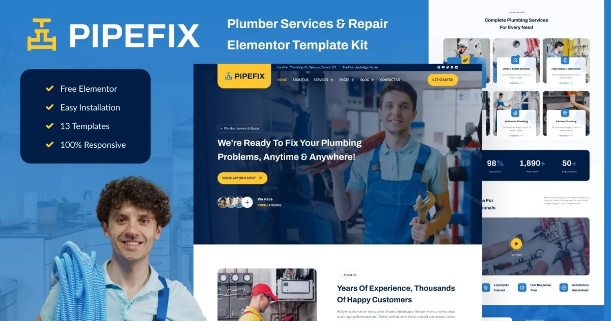 Pipefix – Plumber & Repair Services Elementor Template Kit