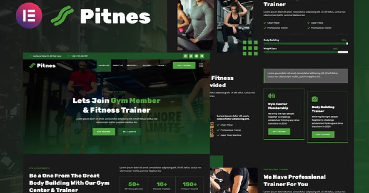 Pitnes – Gym Center & Fitness Training Elementor Template Kit - Official Release Preview