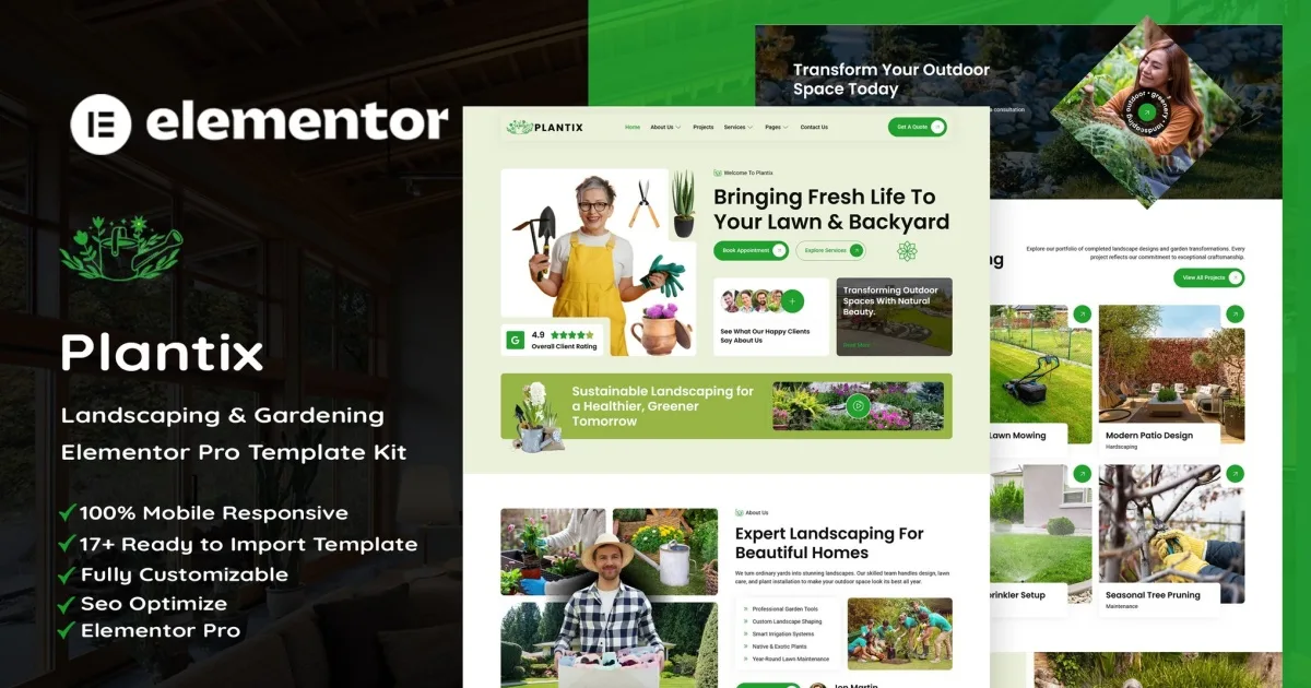 Plantix – Landscaping & Gardening Elementor Template Kit