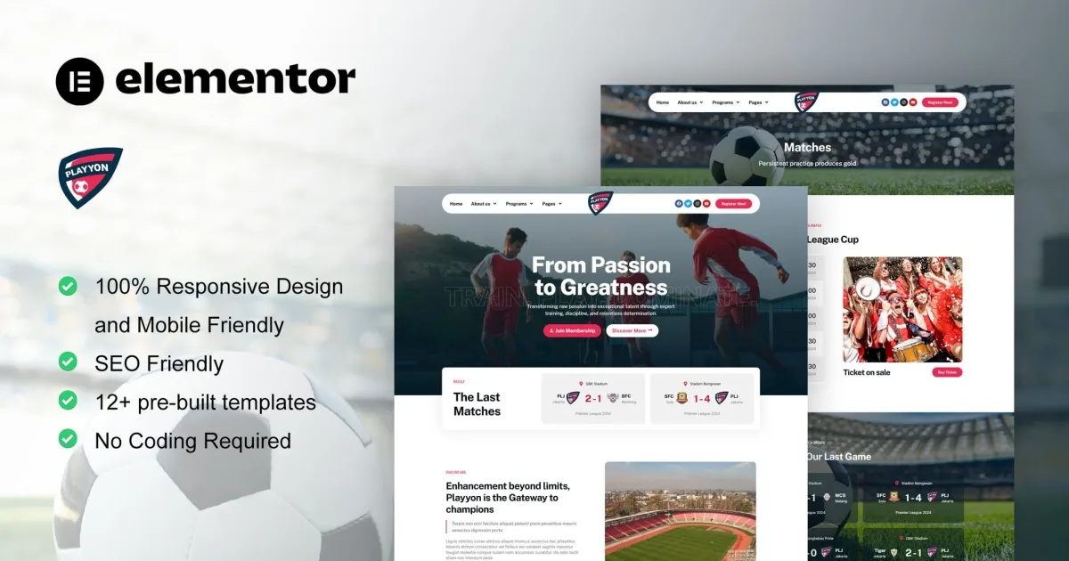 Playyon – Football Team & Sports Academy Elementor Pro Template Kit