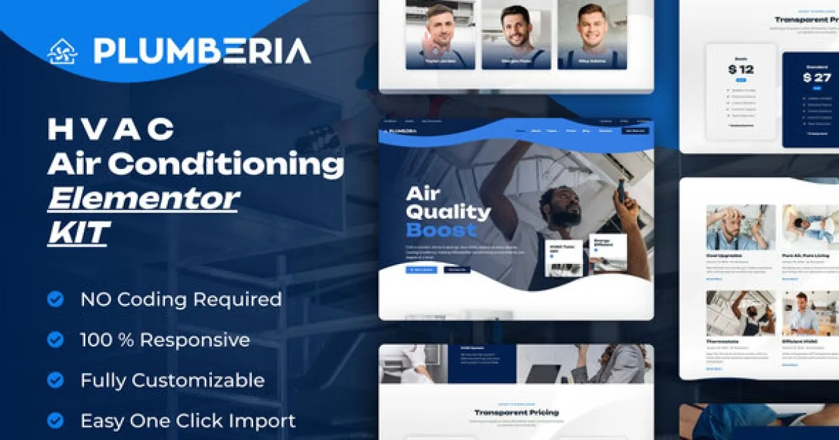 Plumberia – Air Conditioning & HVAC Repair Service Elementor Pro Template Kit