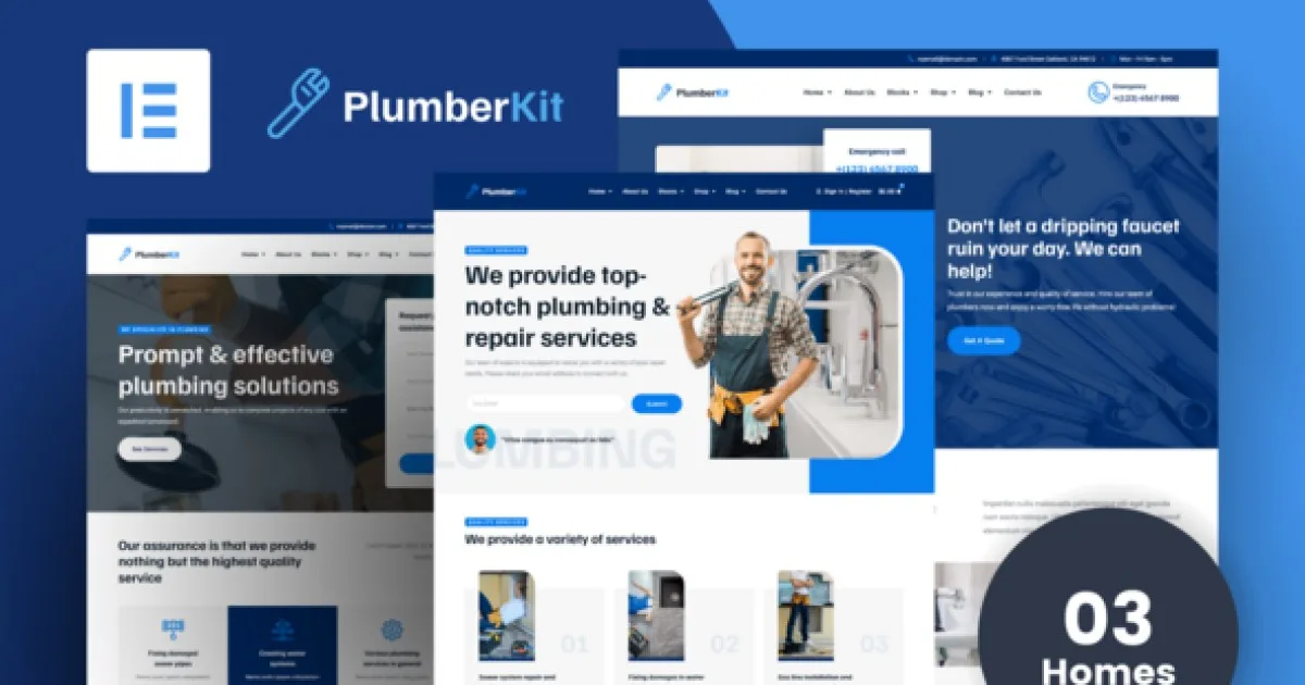 PlumberKit – Plumbing Services Elementor Pro Template Kit