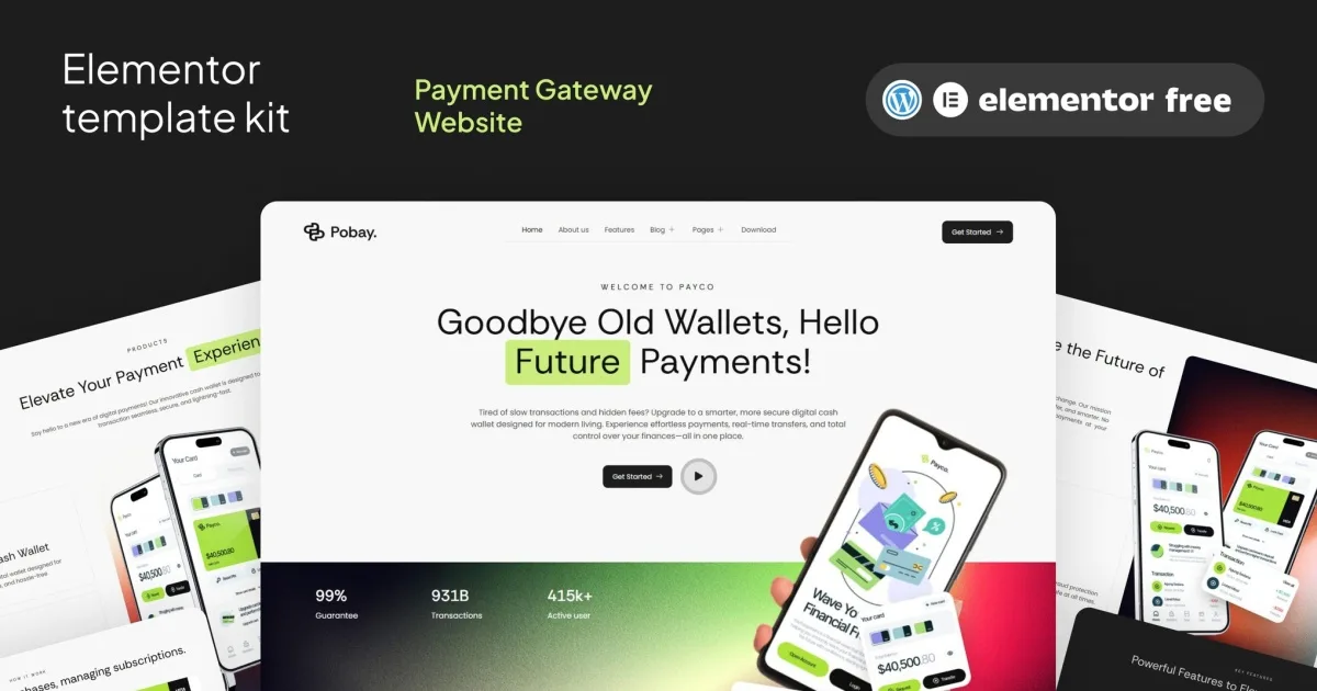 Pobay – Online Payment Gateway Mobile Apps Elementor Template Kit