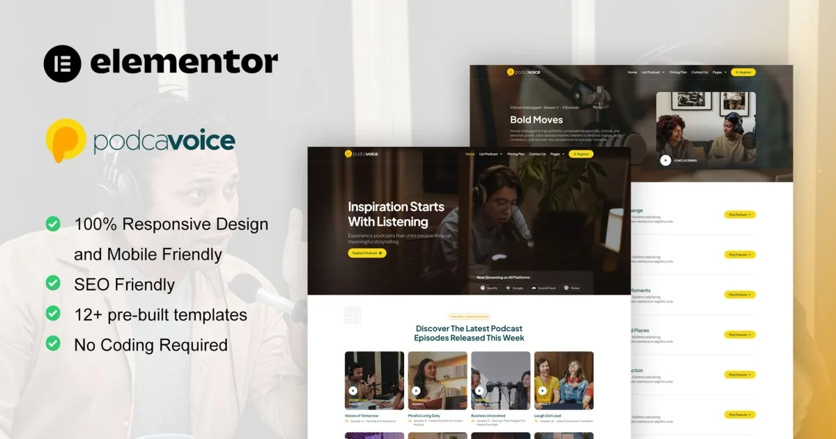 PodcaVoice – Podcaster & Streaming Elementor Template Kit