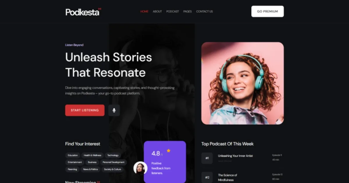 Podkesta – Dark Theme Podcast Elementor Template Kit