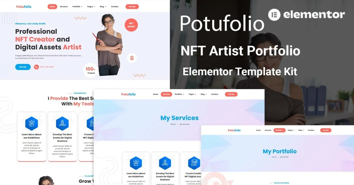 Potufolio – NFT Artist Portfolio Elementor Template Kit