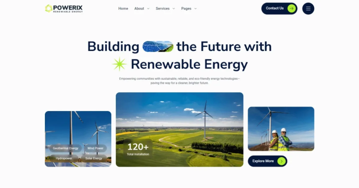 Powerix – Solar & Renewable Energy Elementor Template Kit