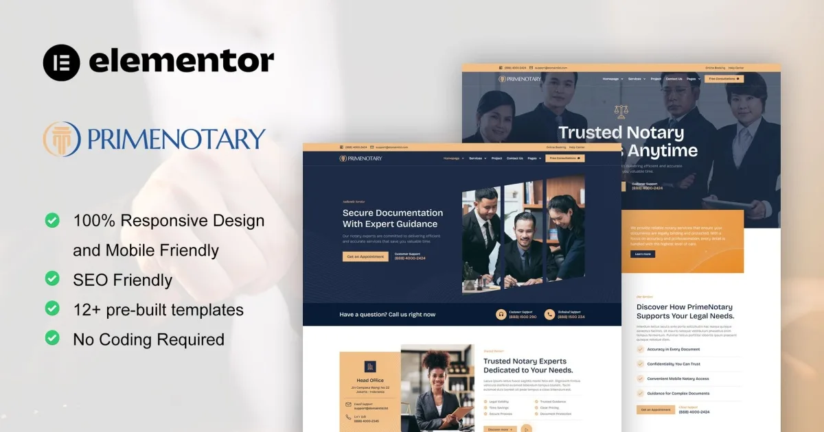 PrimeNotary – Notary Public & Legal Services Elementor Pro Template Kit